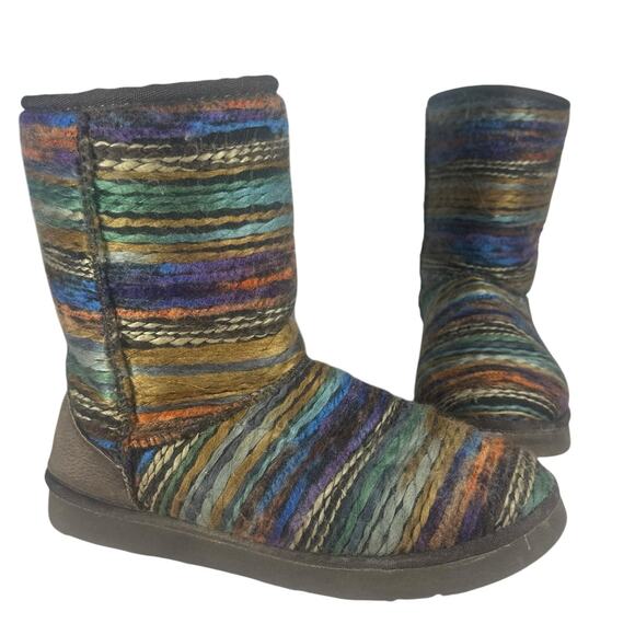Lama Boots Size 8 Multicolor Knit Fuzzy Winter Boots Cozy Slip-On Warm Casual - Picture 1 of 10